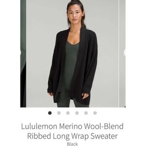 🍋EUC Lululemon Merino Wool-Blend Rib Long Wrap Sweater 12 BLACK $148 W3GKBS